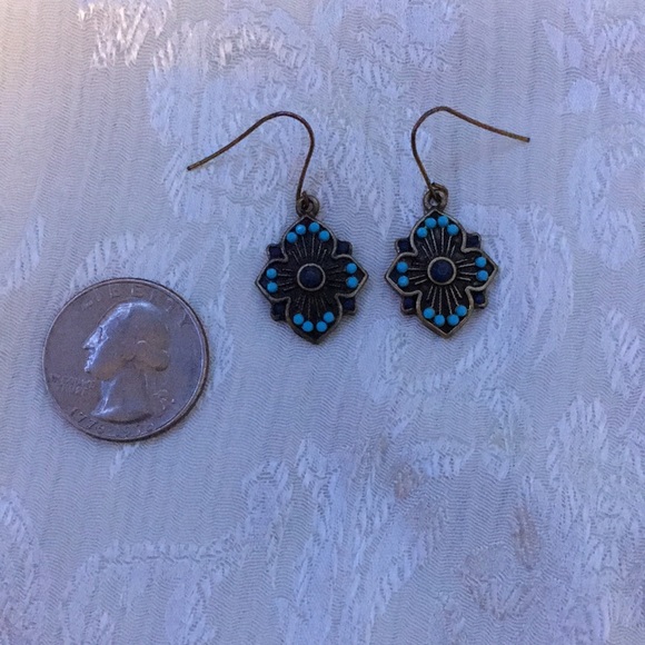 Handmade gold and blue earrings - Picture 1 of 1